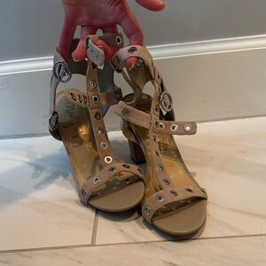 Sam Edelman Tan Heeled Sandals with Silver Accents